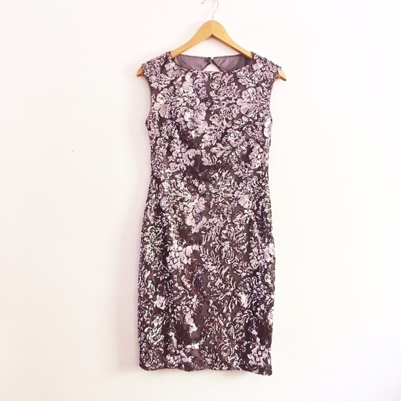 Ralph Lauren Gray Sequined Cut-Out Cocktail Dress - Picture 3 of 7